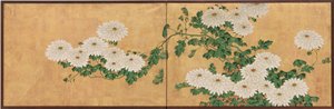 菊花，江户时代（墨水，颜色和纸上的黄金）