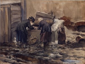 伊万-阿列克谢耶维奇-弗拉基米洛夫（1869-1947 年）的《彼得格勒的饥饿岁月》。纸面水彩、水粉画 作者 伊万·阿列克谢耶维奇·弗拉基米罗夫