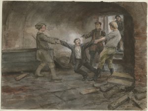 1919年俄国革命水彩系列中的人被抓捕并处决 作者 伊万·阿列克谢耶维奇·弗拉基米罗夫
