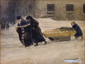 父亲的葬礼》，作者弗拉基米洛夫，伊万-阿列克谢耶维奇（1869-1947 年）。纸面水彩、水粉画 作者 伊万·阿列克谢耶维奇·弗拉基米罗夫