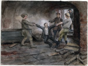Un detenu emmene pour etre execute - Man being held and executed (from the series of watercolors Russian revolution) - Vladimirov, Ivan Alexeyevich (1869-1947) - 1919 - 纸上水彩 - 25,7x34,5 - 私人收藏 作者 伊万·阿列克谢耶维奇·弗拉基米罗夫