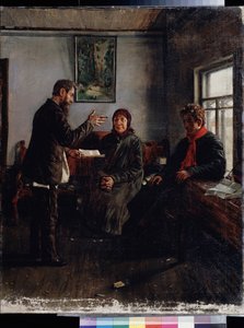 在律师办公室。伊万-阿尼西莫维奇-穆欣（1876-1944 年）的画作，布面油画，19 世纪俄罗斯艺术。国家地区 I.波扎罗斯金艺术博物馆，梁赞（俄罗斯） 作者 伊万·阿尼西莫维奇·穆欣