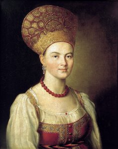 穿着俄罗斯服装的女性肖像》，1784年 作者 伊万·阿尔古诺夫