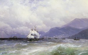 特雷比松（Trebizond）的海上风景与航运运输，1888年 作者 伊万·康斯坦丁诺维奇·艾瓦佐夫斯基