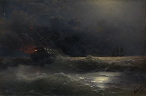 燃烧的船舰1896年的俄罗斯-土耳其战争情节 作者 伊万·康斯坦丁诺维奇·艾瓦佐夫斯基