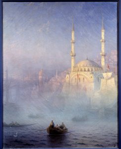君士坦丁堡，托法内清真寺 (Mosquee Nusretiye) 伊万·康斯坦丁诺维奇·艾瓦佐夫斯基 (Aivazovsky 1817-1900) 绘画，1884 年 1,15 x 0,9 m 布列斯特，美术博物馆 - 君士坦丁堡，清真寺 Tophane（Nusretiye 清真寺）。 伊万·康斯坦 (Ivan Konstan) 的绘画 作者 伊万·康斯坦丁诺维奇·艾瓦佐夫斯基
