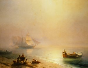 海边的渔民，那不勒斯湾，1873年 作者 伊万·康斯坦丁诺维奇·艾瓦佐夫斯基