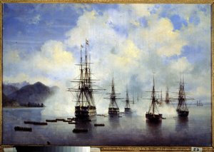 Le debarquement du general Nikolai Nikolaievitch Raievski, a Subashi (Ukraine) , en juillet 1839（1839 年 7 月 N.Raevsky 将军在苏巴什登陆）。Episode de la conquete du Caucase.Peinture de Ivan Konstantinovich Aivazovsky（《伊万-康斯坦丁-艾瓦佐夫斯基的画作》）。 作者 伊万·康斯坦丁诺维奇·艾瓦佐夫斯基