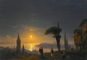 加拉塔塔楼在月光下，1845年。