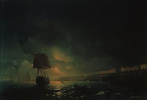 1896年，在月光之夜俯瞰敖德萨 作者 伊万·康斯坦丁诺维奇·艾瓦佐夫斯基
