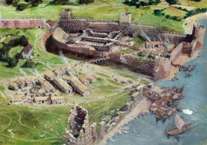 重建的伦敦塔西南视角，1070 或 1080 年代白塔建造初期的样子