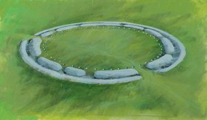 巨石阵：第一阶段包括围住奥布里洞的壕沟、堤岸和反坡