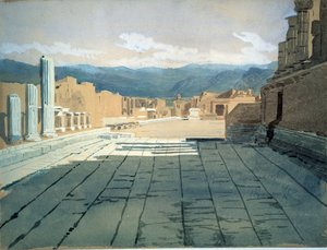 庞贝（意大利）（Pompeii）。那不勒斯湾的罗马废墟论坛的观点，在维苏威火山前。伊万-尼古拉耶维奇-克拉姆斯科伊（1837-1887）的作品，纸上水彩画 作者 伊万·尼古拉耶维奇·克拉姆斯科伊