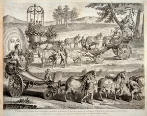 阿波罗的战车 - 选自 "皇家面具 "画册 - A J De Fehrt (Defehrt) (1723-1774) 铜版画 作者 是的捍卫