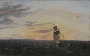 一幅海景画傍晚时分的吕根岛海岸 作者 约翰·克里斯蒂安·达尔