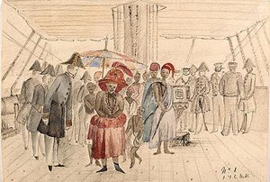 海军舰艇上的西非酋长，约1850年（纸上水彩和铅笔画） 作者 杰特·韦伯