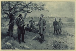 彭伯顿向格兰特投降（石版画） 作者 J.（之后）尖塔·戴维斯（Steeple Davis）