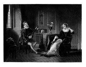查特勒（Chartelar）对苏格兰的玛丽女王（Mary Queen）演奏琵琶，1560年代，1860年