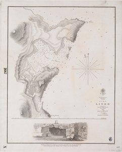 罗得岛一群岛，林多港，由托马斯-格雷夫斯船长于 1842 年在英国皇家海军 "灯塔 "号上勘测