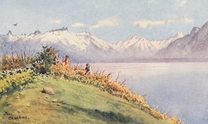 罗纳河谷，来自 Chexbres（彩色石版画）