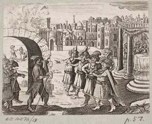 插图 til Adam Olearius，"Persianischer Rosenthal von einem Sinnreichen Poeten Schich Saadi[......]"，石勒苏益格，1660 年 作者 J穆勒