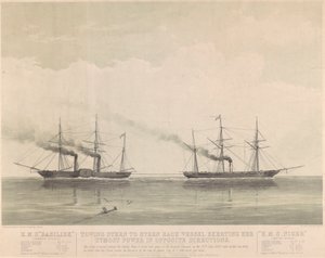 英国皇家海军 "巴西里斯克 "号和 "尼日尔 "号，1849 年 6 月 20 日，约 1849 年（石版画） 作者 JR乔宾斯