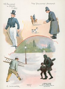 1837年的警察或剥皮者，如今的警察，灯笼，烟囱清扫