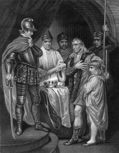 1296年，巴利奥尔向英国爱德华一世交出了王冠。 作者 罗杰斯