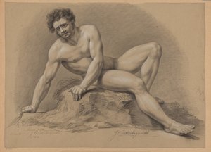 坐着的男性裸体，从正面看（二等奖 1810） 作者 J. Uittenbogaardt