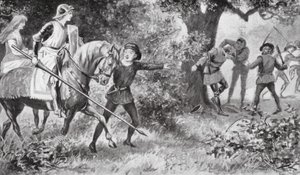 加列斯冲向强盗，大胆出击，使他们落荒而逃（石版画） 作者 威廉姆森