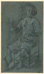 素描，端着酒杯的骑士坐像，1650-60 年 作者 雅各布鸭