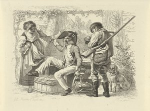 在女人和猎人之间举杯的士兵
研究版画作品 / Etudes gravées（系列名称） 作者 雅各布·恩斯特·马库斯