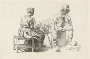 表现纺车前的妇女和坐着的男子的研究画页
研究用印刷品 / Etudes gravées（系列名称） 作者 雅各布·恩斯特·马库斯