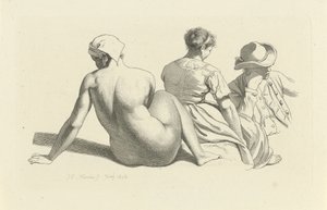 带有一个裸体坐像和两个人物的研究用纸
研究版画作品 / Etudes gravées（系列名称） 作者 雅各布·恩斯特·马库斯