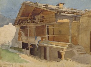 正在建设中的农舍，1829年（笔和墨水和纸上的卫生纸）