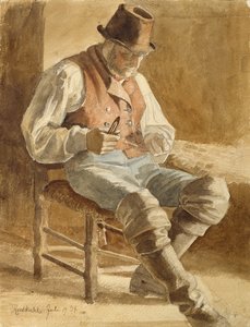 渔民修补网，1834年（铅笔和纸上的卫生纸）