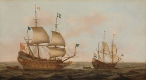 一艘为法国建造的军舰和一艘航行中的荷兰游艇 作者 雅各布·格里茨·洛夫