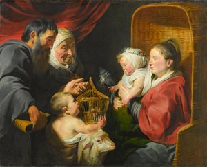 圣约翰和他的父母的圣母子女，c.1617-1618 作者 雅各布·乔丹斯