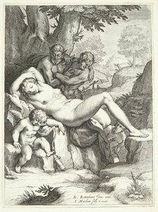维纳斯和丘比特在睡梦中被守护神注视着 作者 雅各布·马塔姆（Jacob Matham）