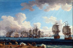 1770年7月5日的切斯马海战》，18世纪。   作者 雅各布·菲利普·哈克特