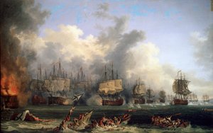在1771年的切斯马海战中，俄罗斯战舰圣埃夫斯塔菲斯号的沉没。  