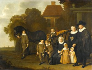 Meebeeck Cruywagen 一家在阿姆斯特丹附近 Uitweg 乡村别墅大门口的合影 作者 Jacob van Loo（归属于）