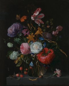花在玻璃花瓶，c.1670 作者 雅各布·范·瓦尔维格勒
