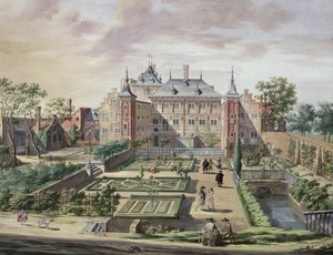 想象一下&39;Het Tolhuis&39;，位于Gorcum河附近的Merwede河上，c.1654（牛皮纸上的水粉）