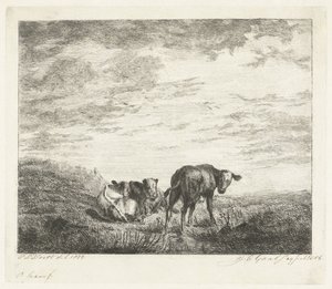 三头小牛 作者 Jacobus Cornelis Gaal（艺术家签名）