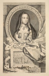 伊丽莎白的肖像，亨利七世的女王，插图来自“英国杰出人物的头”，酒吧。来自1742年伦敦的Knapton 作者 雅各布斯·霍布拉肯