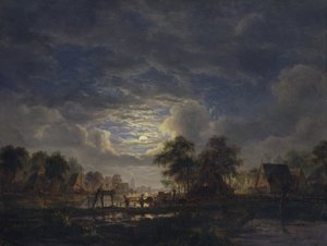 运河上的村庄，1840年 作者 雅各布斯·西奥多路斯·阿贝尔斯