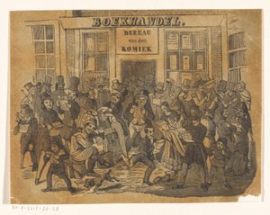 书店门前为获得《喜剧演员》而涌动的人群 作者 Jacobus Wilhelmus Adrianus Hilverdink (可能)