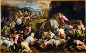 以色列人喝着奇迹般地从岩石中涌出的泉水（布面油画）