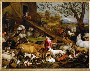 动物们进入诺亚方舟（布面油画）